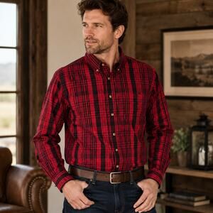 C.E. Schmidt Workwear XL Red Black Plaid Button Front Work Shirt  Long Sleeve.
